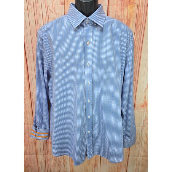 Robert Graham 2XL Mens Tailored Fit Gingham Blue & White Button-Down Shirt - Picture 1 of 8